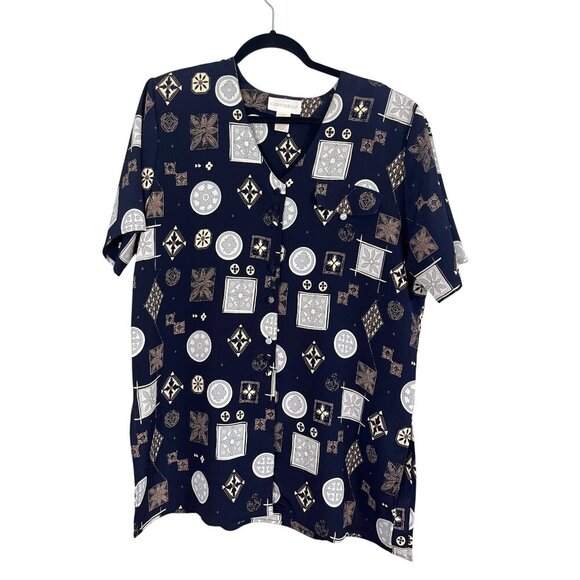 Christie Jill Top L Black Floral Medallion Witchy Goth Retro Boho Western Hippie - Picture 1 of 14